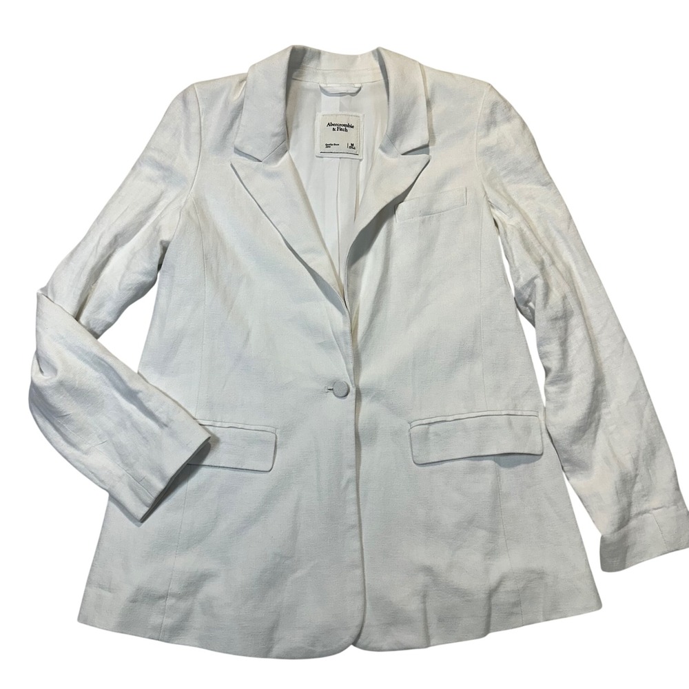 Abercrombie & Fitch Blazer Womens Size M White Linen Blend Coastal Professional